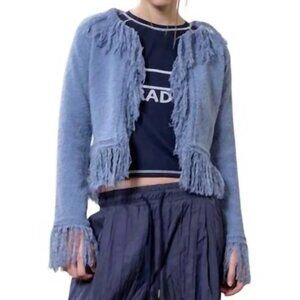 NWT Moon River Fringe Sweater Cardigan Baby Blue Small